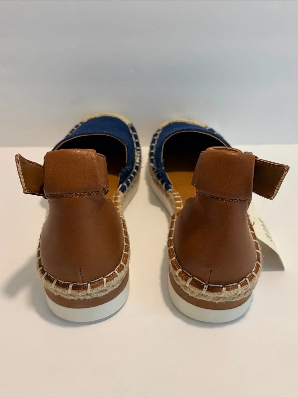 a.n.a Navy Denim Espadrille Platform Sandals with Tan Ankle Strap